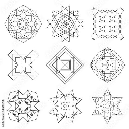 Set of Geometric shapes. Sacred geometry. Alchemy, religion, philosophy, hipster elements.