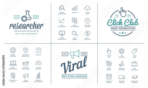 Set of Vector SEO Search Engine Optimisation Elements and Icons Illustration can be used as Logo or Icon in premium quality
