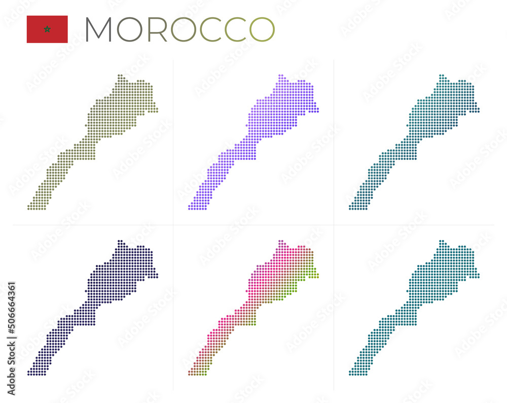 Morocco dotted map set. Map of Morocco in dotted style. Borders of the country filled with beautiful smooth gradient circles. Stylish vector illustration.