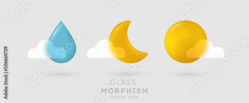 Set of 3d render meteorology icons. Weather cute realistic icon set