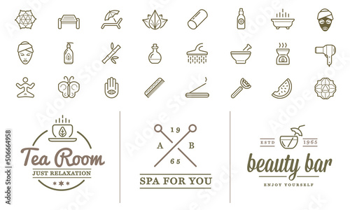 Set of Vector Spa Beauty Yoga Sport Elements Illustration can be used as Logo or Icon in premium quality