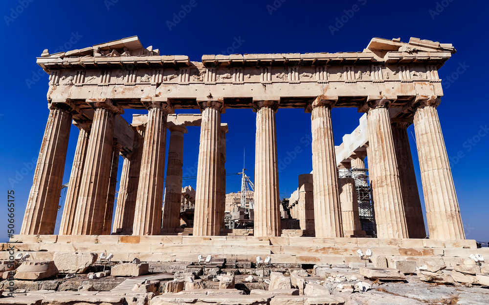 The Parthenon temple is a work of art in terms of symmetry and proportion. They created it without the use of mortar, with the stones being cut with precision and held together by lead clamps. 