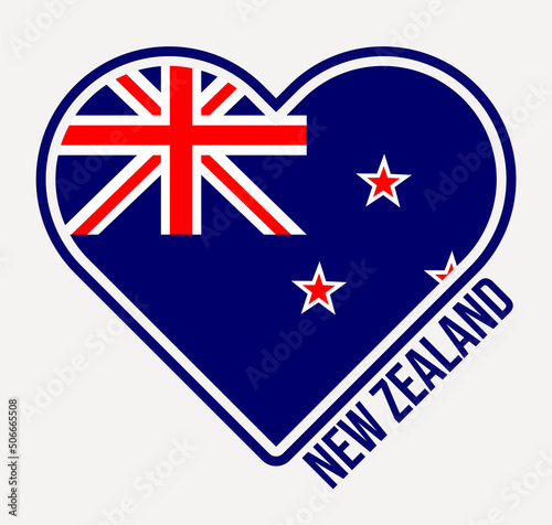 New Zealand heart flag badge. Made with Love from New Zealand logo. Flag of the country in a heart shape. Vector illustration.