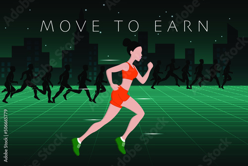 M2E, Move to Earn concept design. Earn cryptocurrency by exercising and moving. © Cihangir Stock