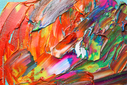 Strokes of colorful acrylic paints as background  closeup view