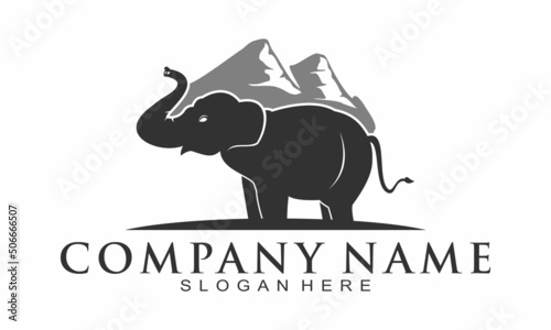 Elephant and mountain vector logo
