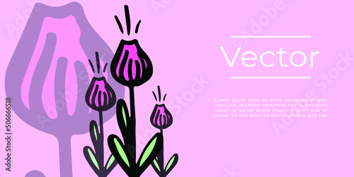 Tulip flower beauty vector illustration. Birthday present festive sketch hand drawn background. Holiday media banner

