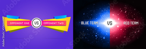 Set of Game Versus Screen. Fight Backgrounds Against Each Other. Battle. Team vs Team. Sport or Gaming. Vector Illustration.