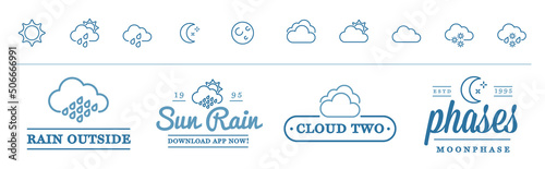Set of Vector Weather Icons and Logotypes of Business Forecasting Apps and Channels