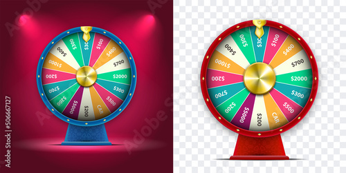 Set of Vector 3D Spinning Fortune Wheel, Realistic Style Lucky Roulette Illustration