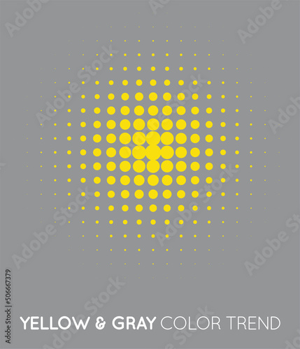 Yellow and Gray Trendy Color Circle in Halftone, Halftone Dot Pattern, Vector Illustration.