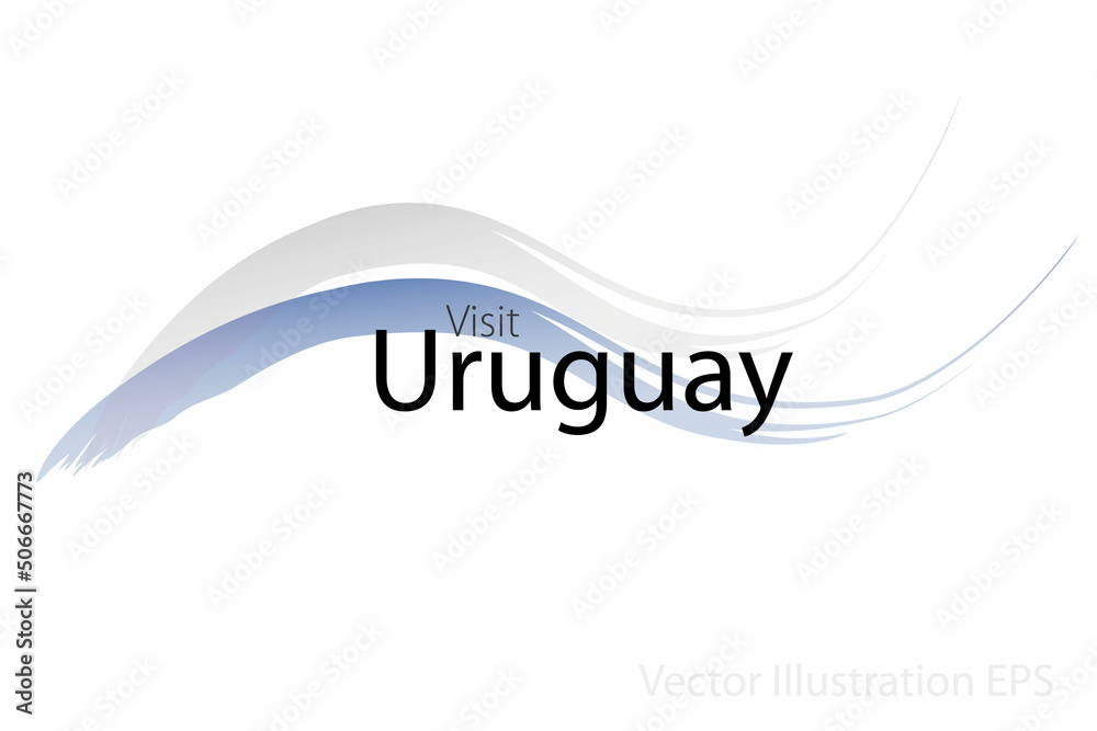 the slogan visit Uruguay with curved waves in watercolor style which are in the colors of the national flag. Vector Illustration the slogan visit Uruguay with curved waves in watercolor style which are in the colors of the national flag. Vector Illustration