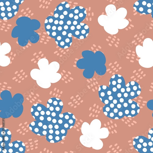 Groovy summer spotted flowers seamless pattern in 1970s style. Floral simple background for textile, stationery, wrapping paper, covers. Doodle vector illustration for decor and design.
