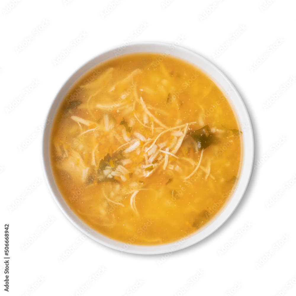 Chicken soup in a bowl isolated over white background Chicken soup in a bowl isolated over white background