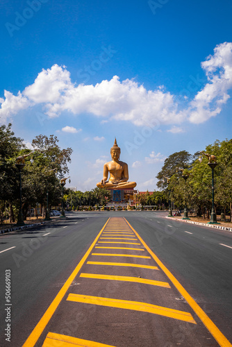Wat Pikul Thong Phra Aram Luang or Wat Luang Por Pae temple with giant Buddha, in Sing Buri, Thailand