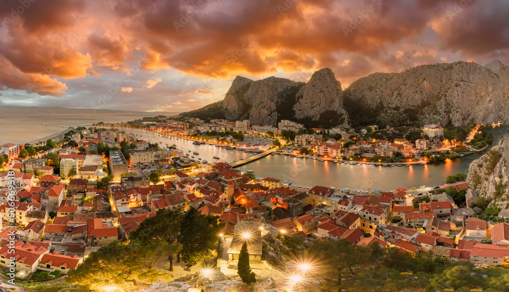 Landscape with Omis town and  Cetina river, Croatia