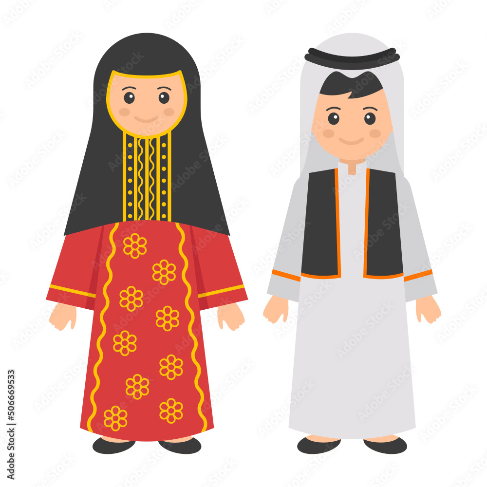 Bahraini Couple Standing together Concept, Women Wearing Abaya and man is the Thawb vector color icon design, World Indigenous Peoples symbol, characters in casual clothes Sign Bahraini Couple Standing together Concept, Women Wearing Abaya and man is the Thawb vector color icon design, World Indigenous Peoples symbol, characters in casual clothes Sign