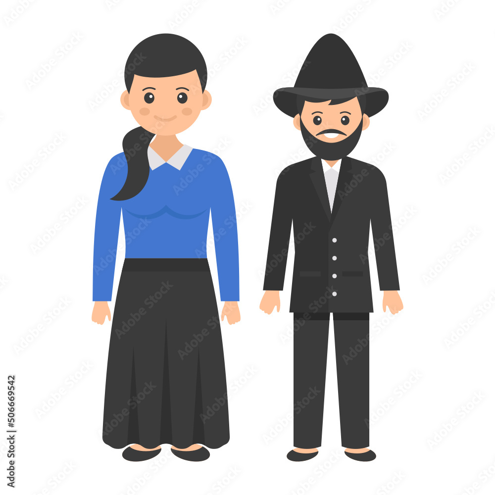 Jewish couple standing together Concept, knee-length cotton robe worn by Man and woman praying with a tallit vector color icon design, World Indigenous Peoples symbol, character in casual clothes Sign Jewish couple standing together Concept, knee-length cotton robe worn by Man and woman praying with a tallit vector color icon design, World Indigenous Peoples symbol, character in casual clothes Sign