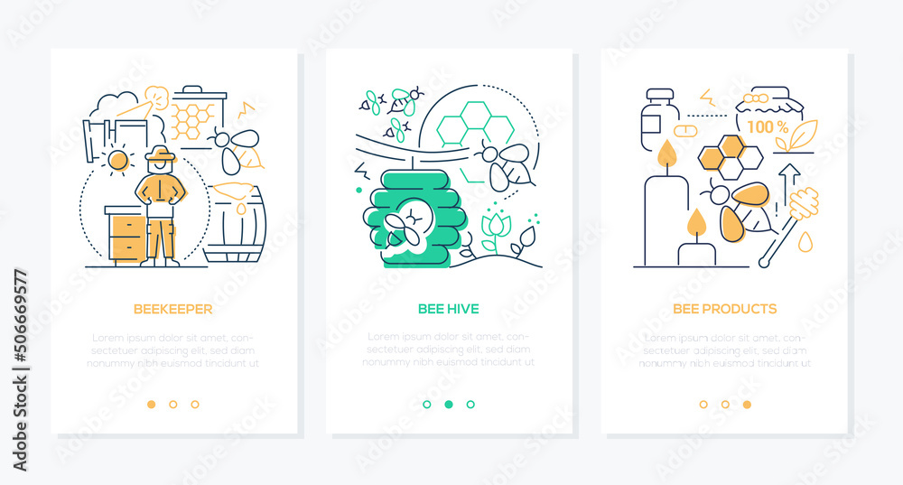 Beekeeping, hive and honey - line design style banners set Beekeeping, hive and honey - line design style banners set
