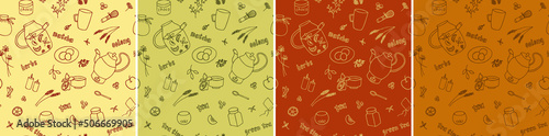 Tea time vector seamless pattern set for backdrop