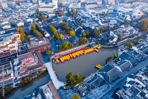 Early morning aerial photography of Qinhuai River in Nanjing, Jiangsu, China photo