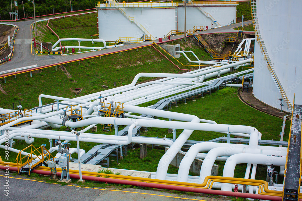 Pipe line oil and gas valves at tank oil