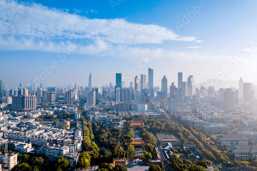 Aerial view of Chaotian Temple and city skyline in Nanjing  Jiangsu  China