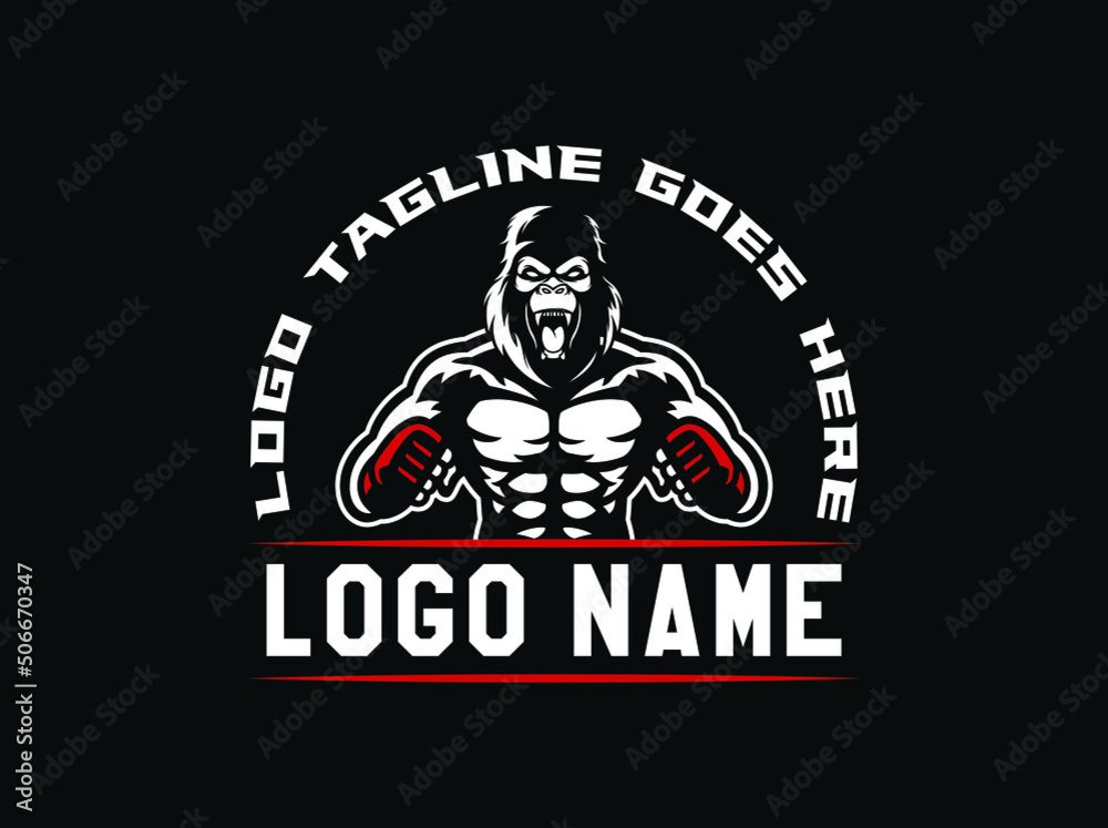 Fighter gorilla logo with mma gloves, circle logo