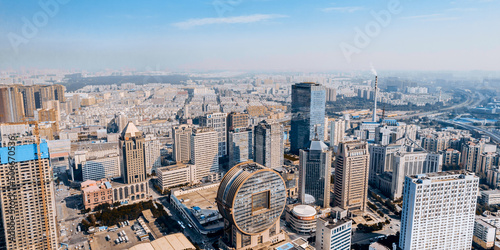 Canvas Print Aerial photography of city skyline in the financial district of Fangyuan Buildin