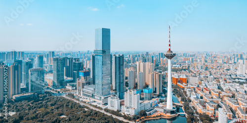 Aerial photography of city CBD of Shenyang Color TV Tower  Liaoning  China