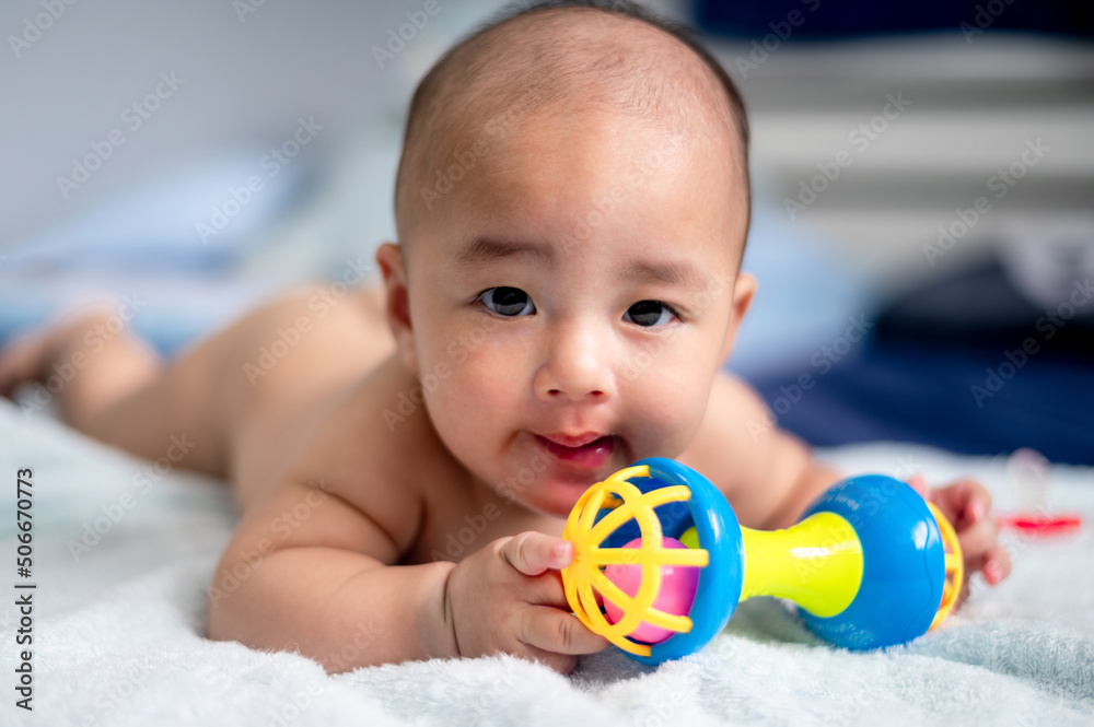 Little baby infant on bedroom at home Little baby infant on bedroom at home