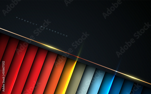 Colorful diagonal overlapping layers background with gold line decoration