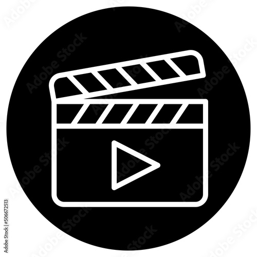Clapboard simple icon, vector. Flat design. White icon on black circle. White background.ai
