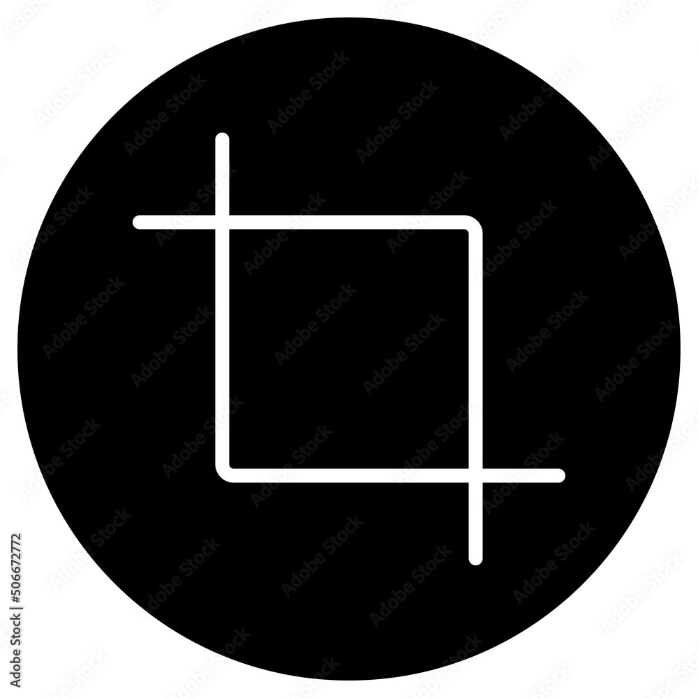 Crop tool simple icon vector. Flat design. White icon on black circle. White background.ai Crop tool simple icon vector. Flat design. White icon on black circle. White background.ai