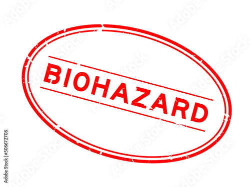 Grunge red biohazard word oval rubber seal stamp on white background
