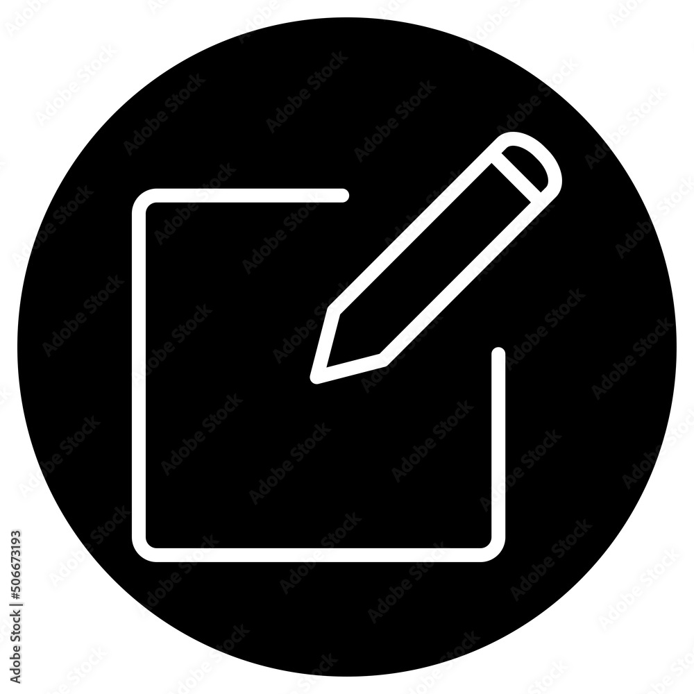 Edit simple icon vector. Flat design. White icon on black circle. White background.ai Edit simple icon vector. Flat design. White icon on black circle. White background.ai