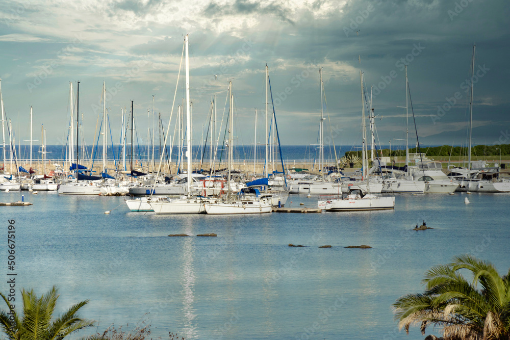 Obraz premium City Montevideo / state Tacuarembo/ month August/ Saturday/ two thousand and nineteen/ Beautiful Luxury boat yacht on ocean and sea - Imagem