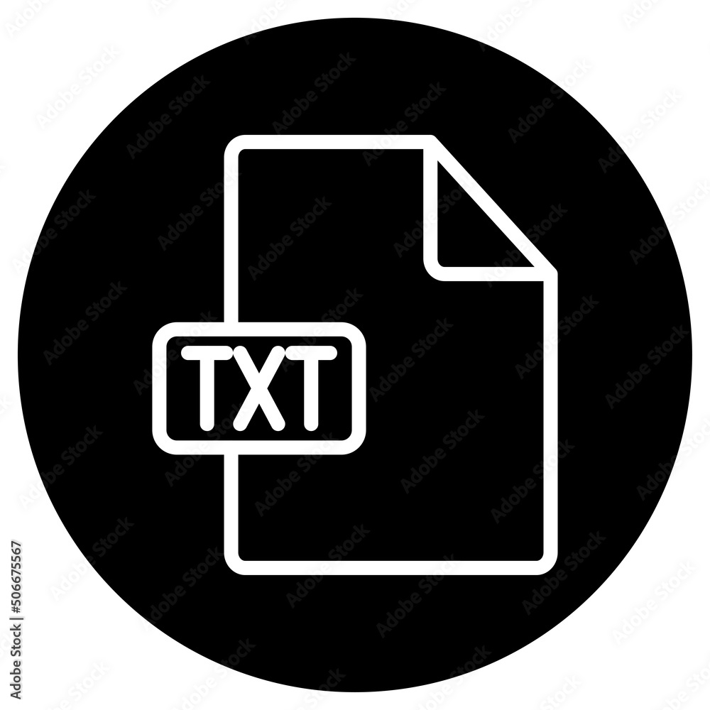 TXT file simple icon vector. Flat design. White icon on black circle. White background.ai TXT file simple icon vector. Flat design. White icon on black circle. White background.ai