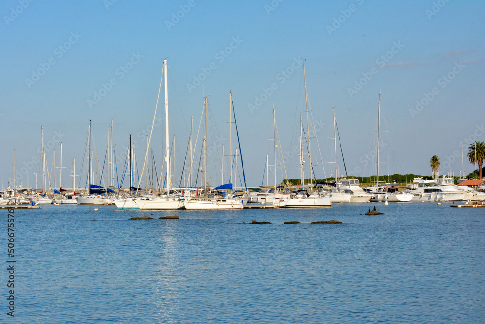 Obraz premium City Montevideo / state Tacuarembo/ month August/ Saturday/ two thousand and nineteen/ Beautiful Luxury boat yacht on ocean and sea - Imagem