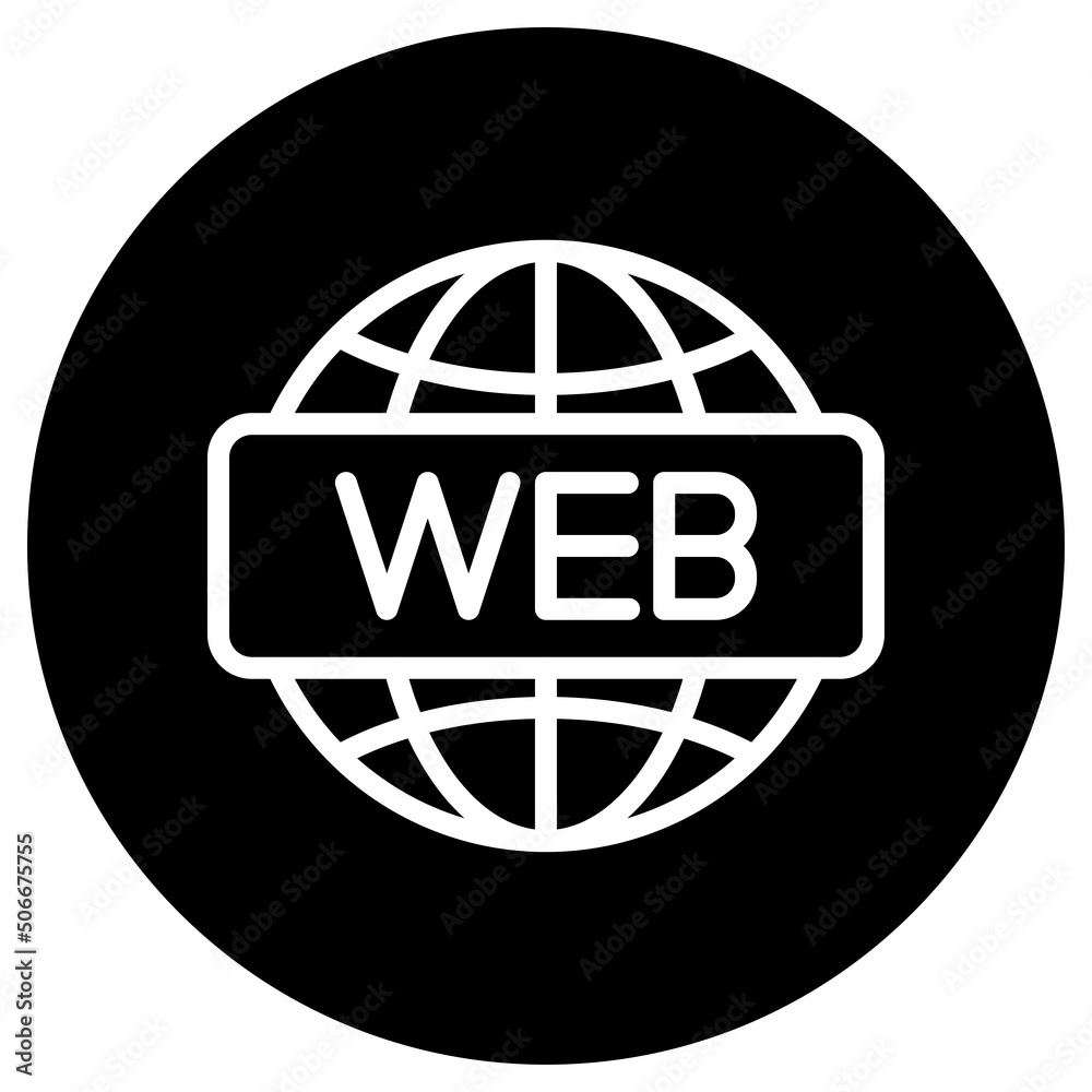 Web simple icon vector. Flat design. White icon on black circle. White background.ai Web simple icon vector. Flat design. White icon on black circle. White background.ai