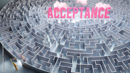 Acceptance and a difficult path, confusion and frustration in seeking it, hard journey that leads to Acceptance,3d illustration
