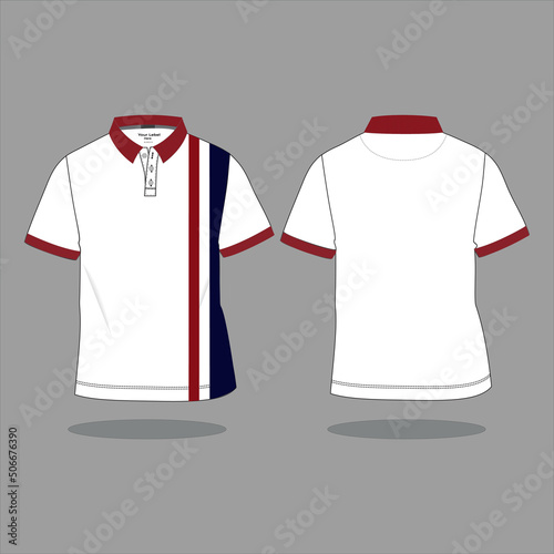 Polo Shirt flat sketch template. Men’s Polo Shirt Technical Fashion Illustration. Polo Shirt technical sketch for tech pack design Front and Back view Vector 