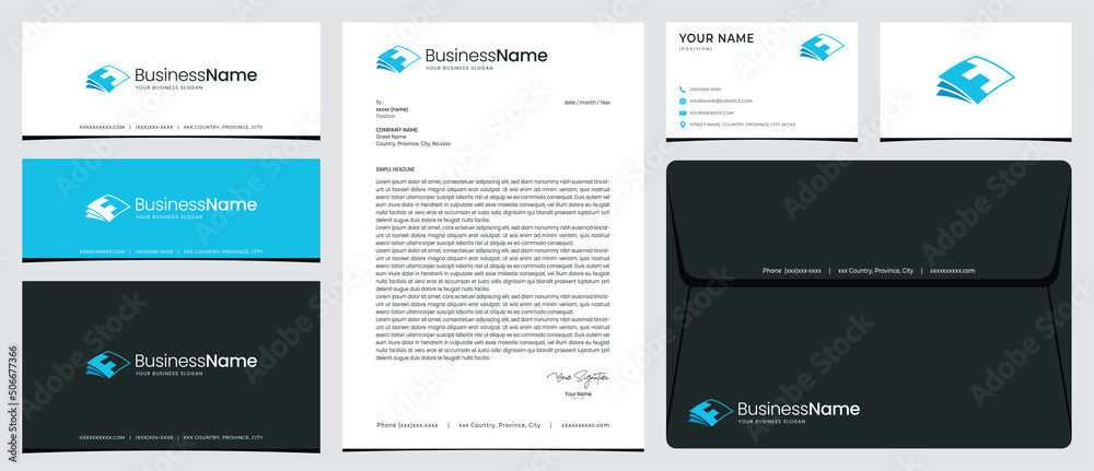 Paper sheet logo with initials F or FF with stationery, business cards and social media banner designs Paper sheet logo with initials F or FF with stationery, business cards and social media banner designs