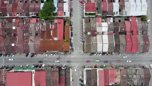 Aerial look down rooftop of old Kampar, Perak town photo