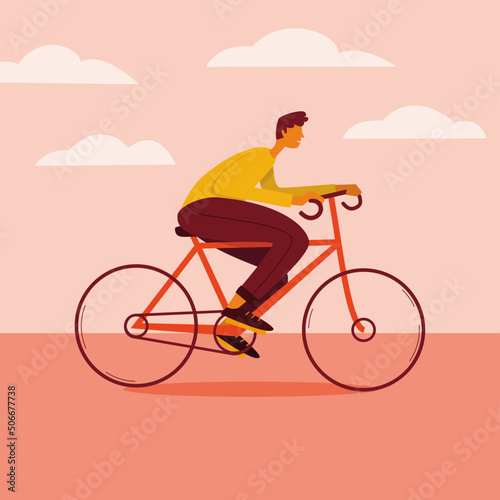 Homme qui se promène durant l’automne. Excursion extérieure dans la nature à vélo afin de maintenir un style de vie sain. Garçon qui voyage à bicyclette une journée d’automne. 