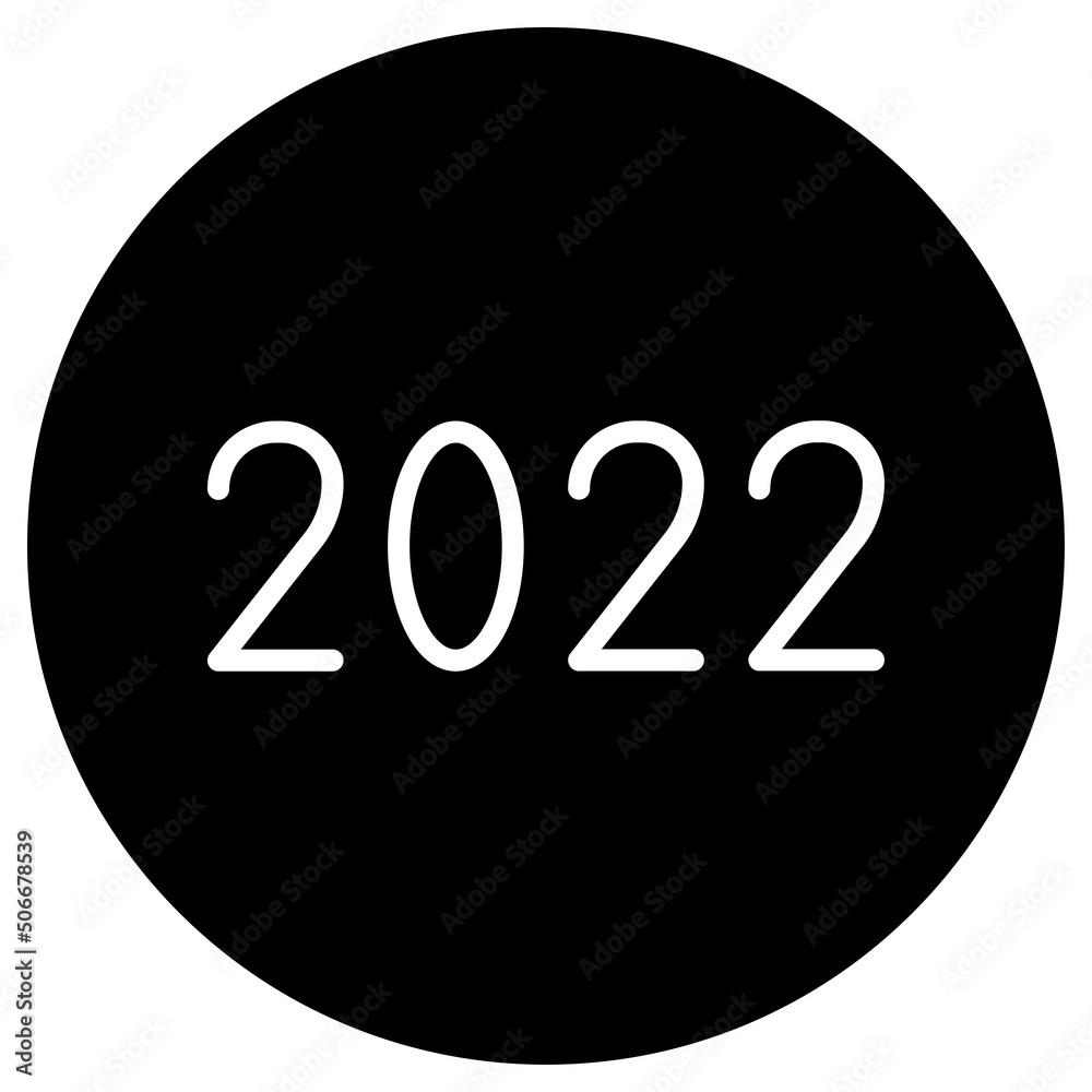2022 simple icon vector. Flat design. White icon on black circle. White background.ai 2022 simple icon vector. Flat design. White icon on black circle. White background.ai