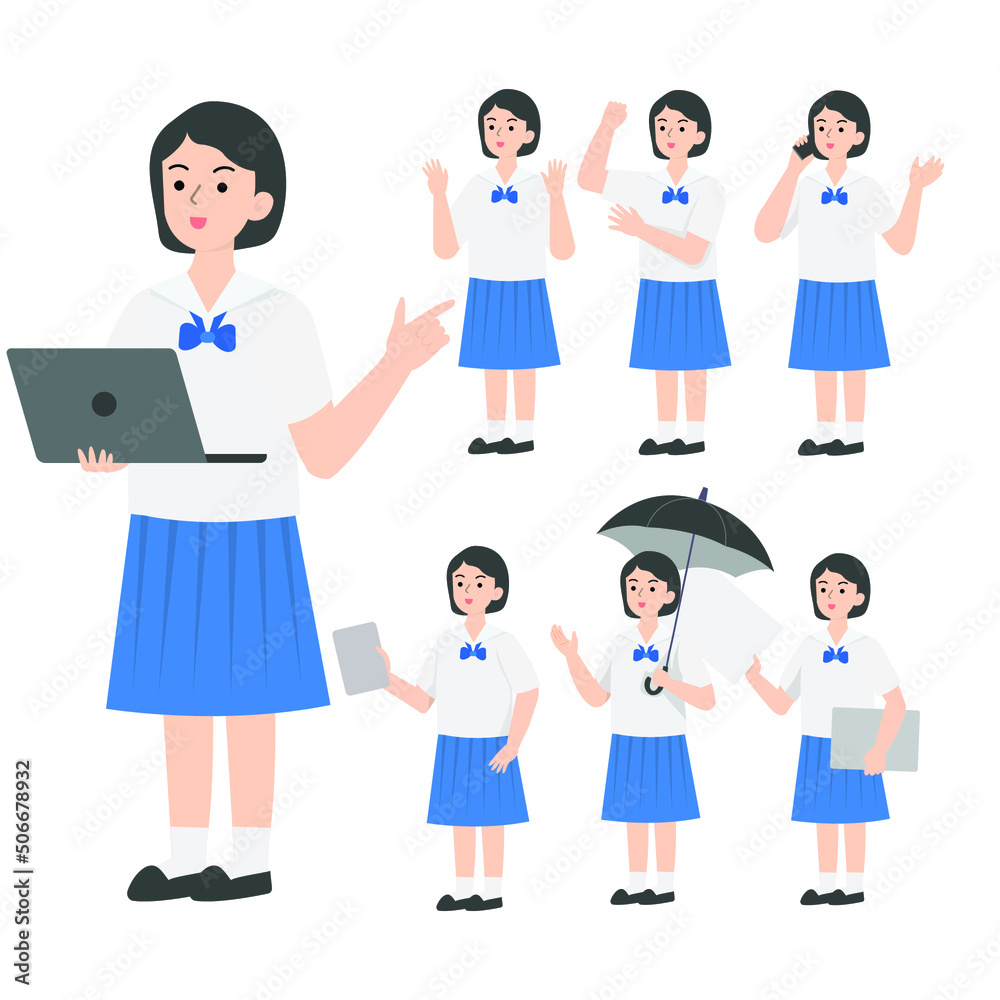 Thai student uniform cartoon presenting concept