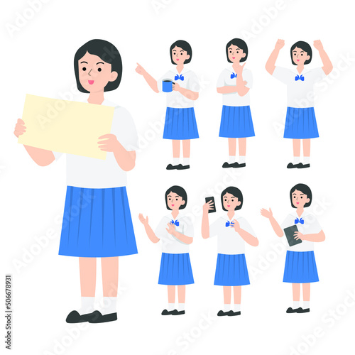 Thai student uniform cartoon presenting concept