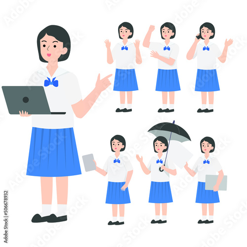 Thai student uniform cartoon presenting concept