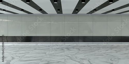 Fototapeta Naklejka Na Ścianę i Meble -  Empty Airport, Bus, Train Station, Office Interior. 3d Rendering